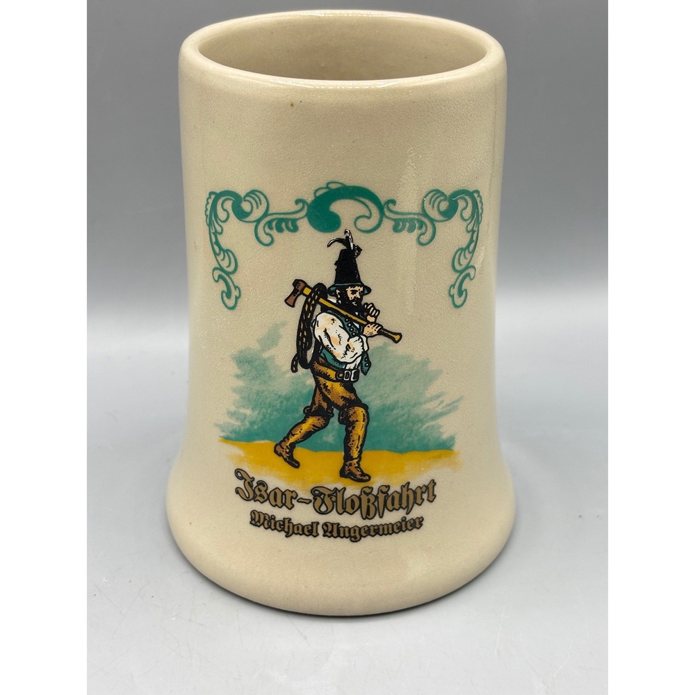 Vintage German Isar-Flossfahrt Michael Angermeier Beer Stein Stoneware Mug 0.5L